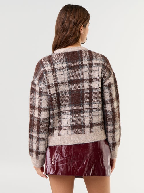 Pull à carreaux à col rond - Kiabi