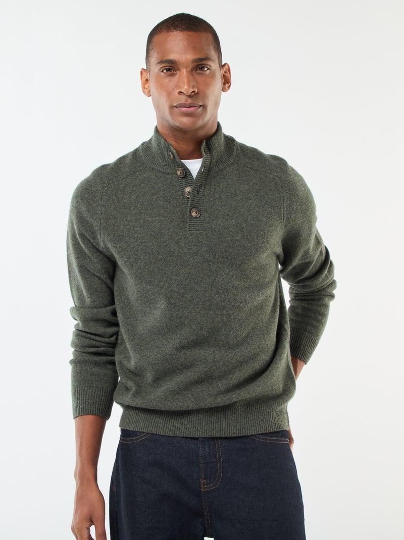 Pull à col camionneur Kaki Homme Kiabi