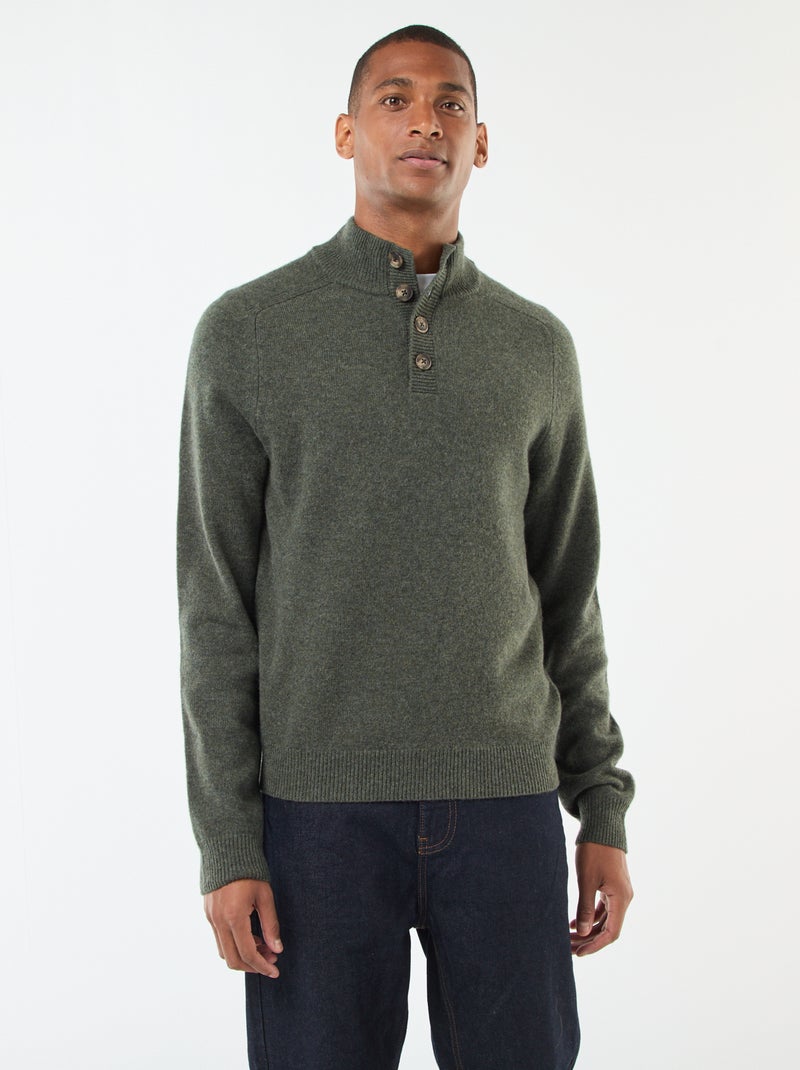 Pull à col camionneur Kaki - Kiabi