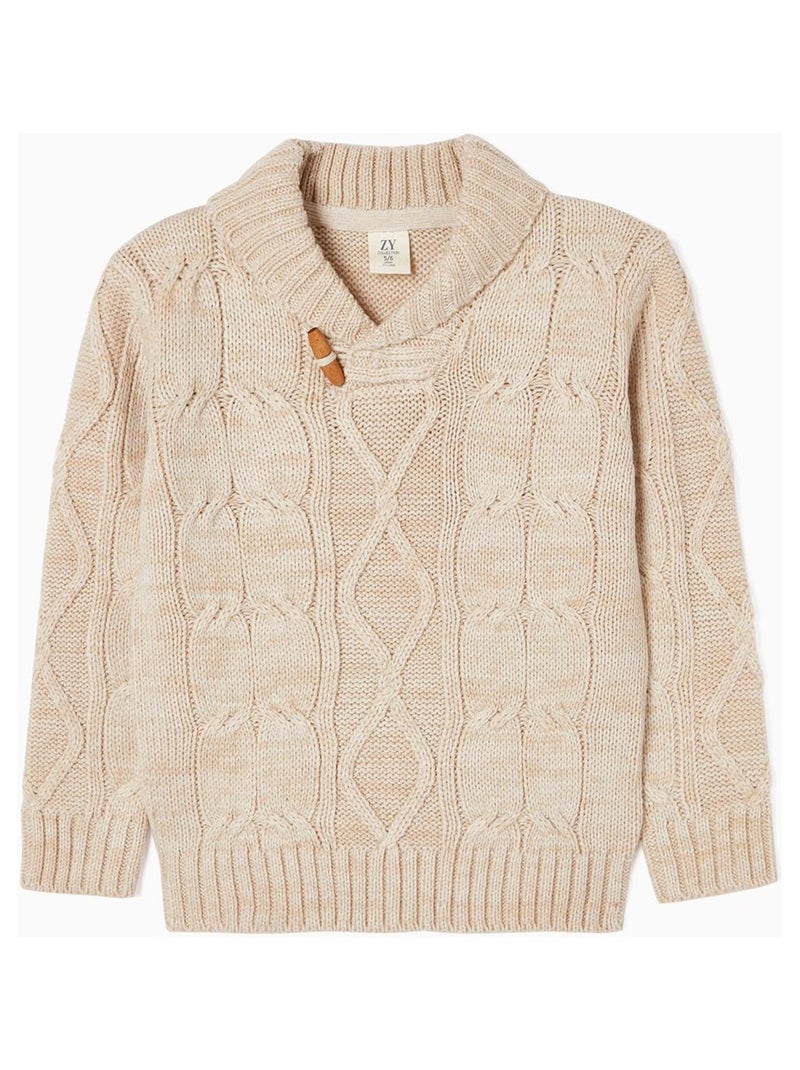 Pull à Col Châle Garçon   ALPINE LUXURY Beige - Kiabi