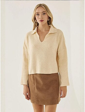 Pull à col chemise coupe décontractée
