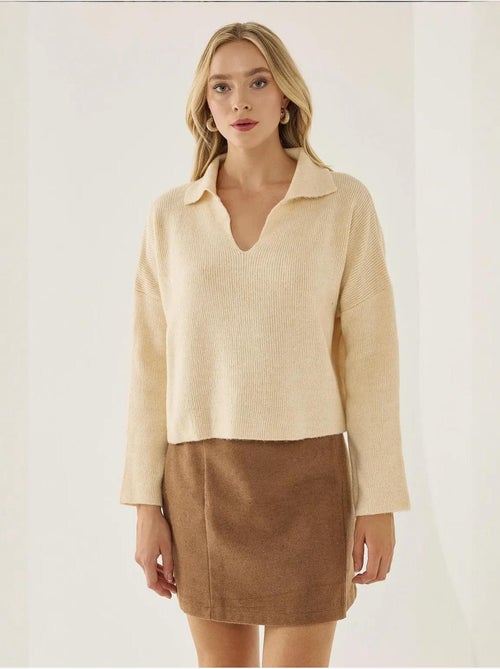 Pull à col chemise coupe décontractée - Kiabi