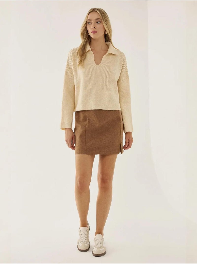 Pull à col chemise coupe décontractée Beige naturel - Kiabi