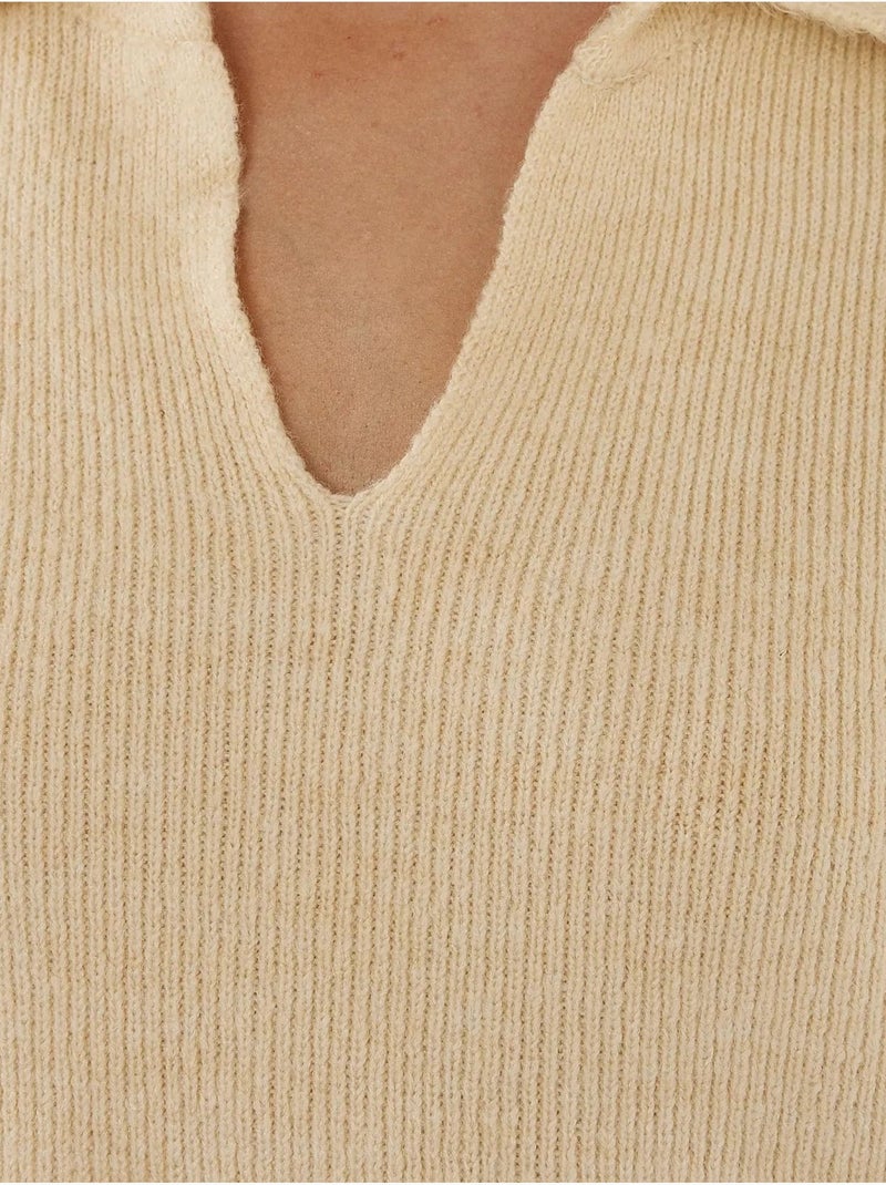 Pull à col chemise coupe décontractée Beige naturel - Kiabi