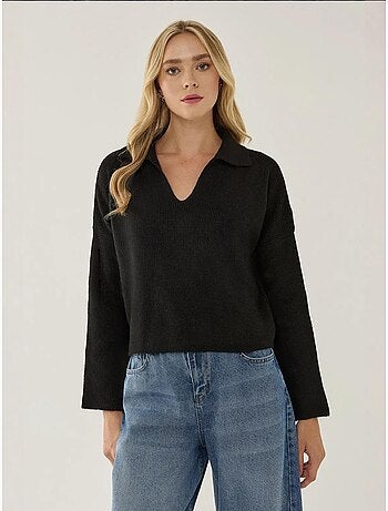 Pull à col chemise coupe décontractée