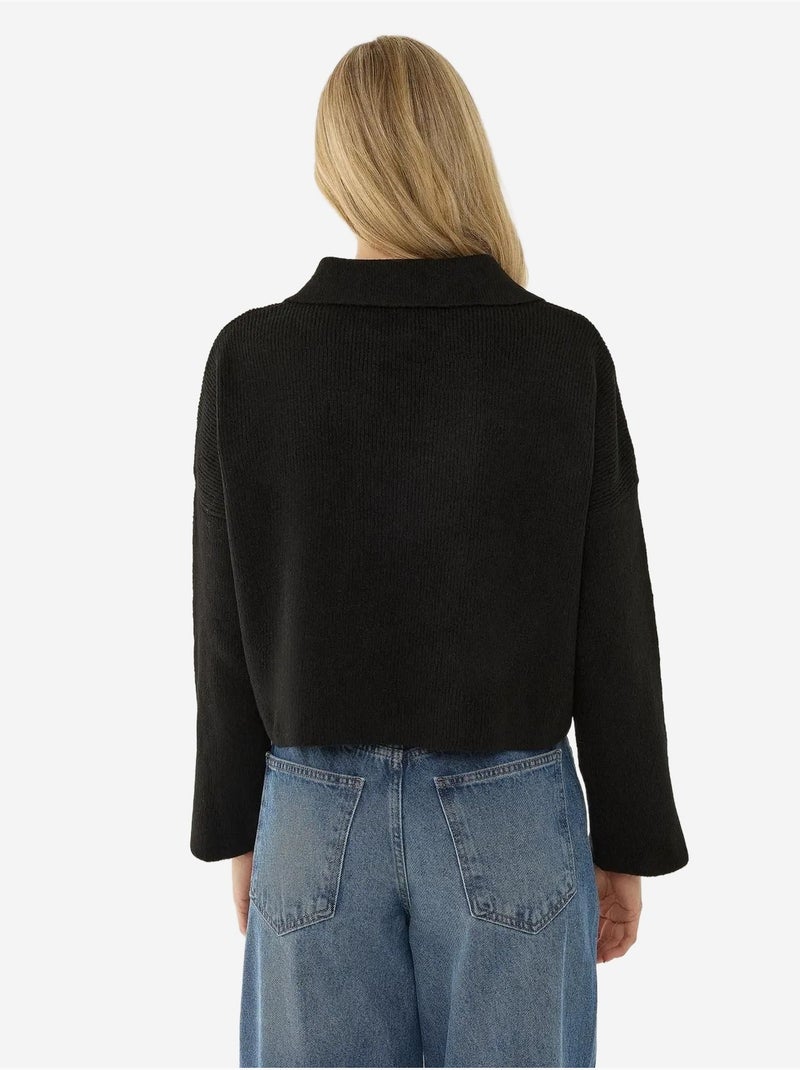 Pull à col chemise coupe décontractée Noir - Kiabi
