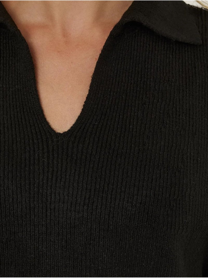 Pull à col chemise coupe décontractée Noir - Kiabi