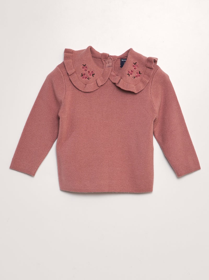 Pull à col claudine brodé ROSE - Kiabi