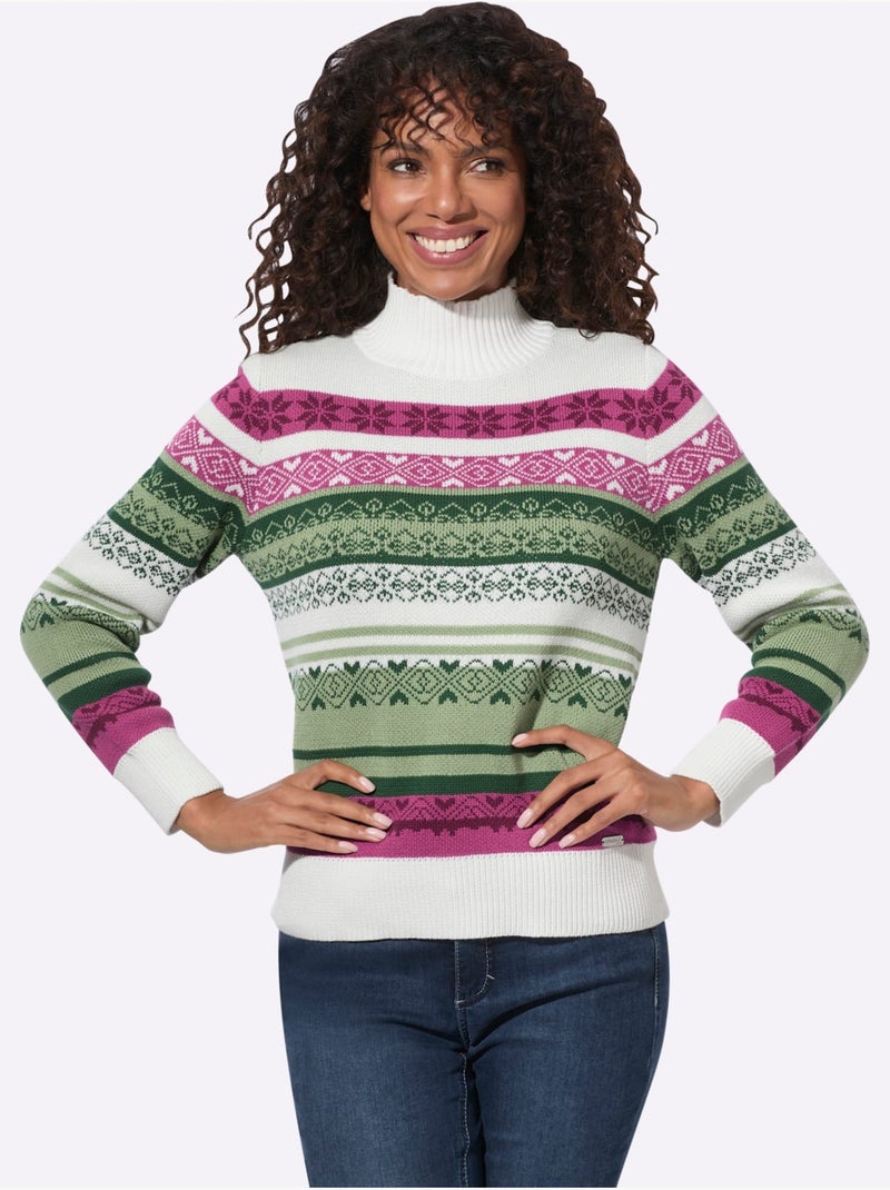 Pull à col montant - taille standard - witt Blanc / Rose / Beige - Kiabi