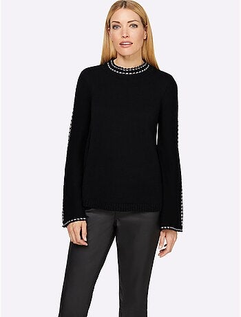 Pull à col montant avec manches longues et surpiqûres contrastées - Taille standard - Helline