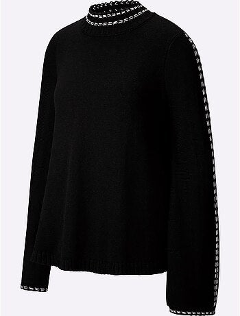 Pull à col montant avec manches longues et surpiqûres contrastées - Taille standard - Helline