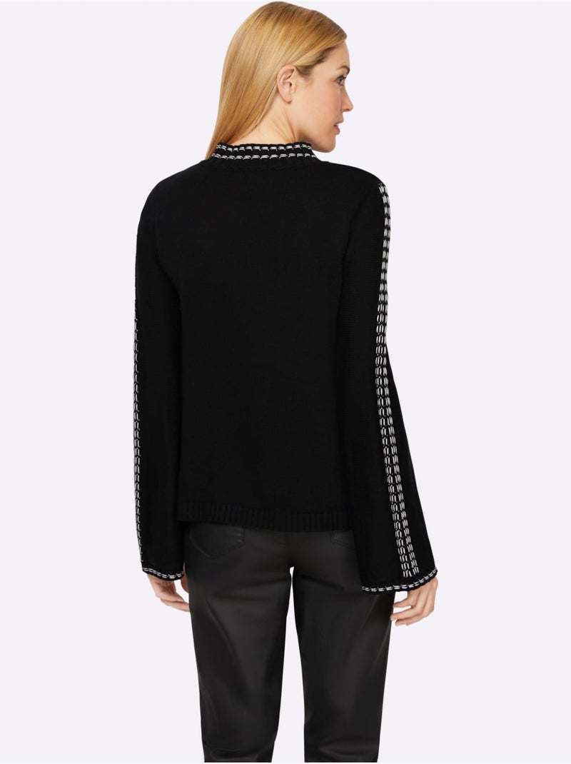 Pull à Col Montant 50% Coton - Taille Standard - Helline Noir - Kiabi