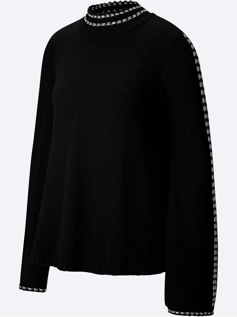 Pull à Col Montant 50% Coton - Taille Standard - Helline Noir - Kiabi