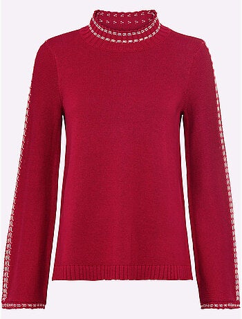 Pull à col montant avec manches longues et surpiqûres contrastées - Taille standard - Helline