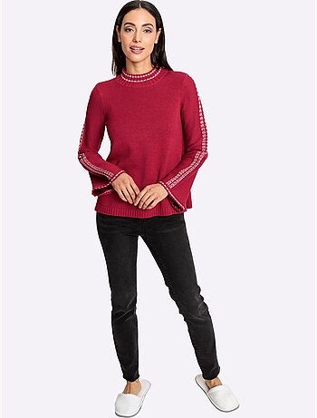 Pull à col montant avec manches longues et surpiqûres contrastées - Taille standard - Helline