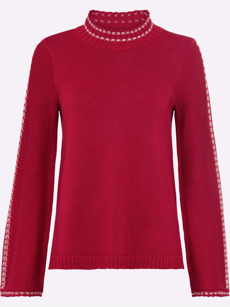 Pull à Col Montant 50% Coton - Taille Standard - Helline Rouge - Kiabi