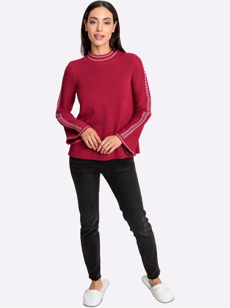 Pull à Col Montant 50% Coton - Taille Standard - Helline Rouge - Kiabi