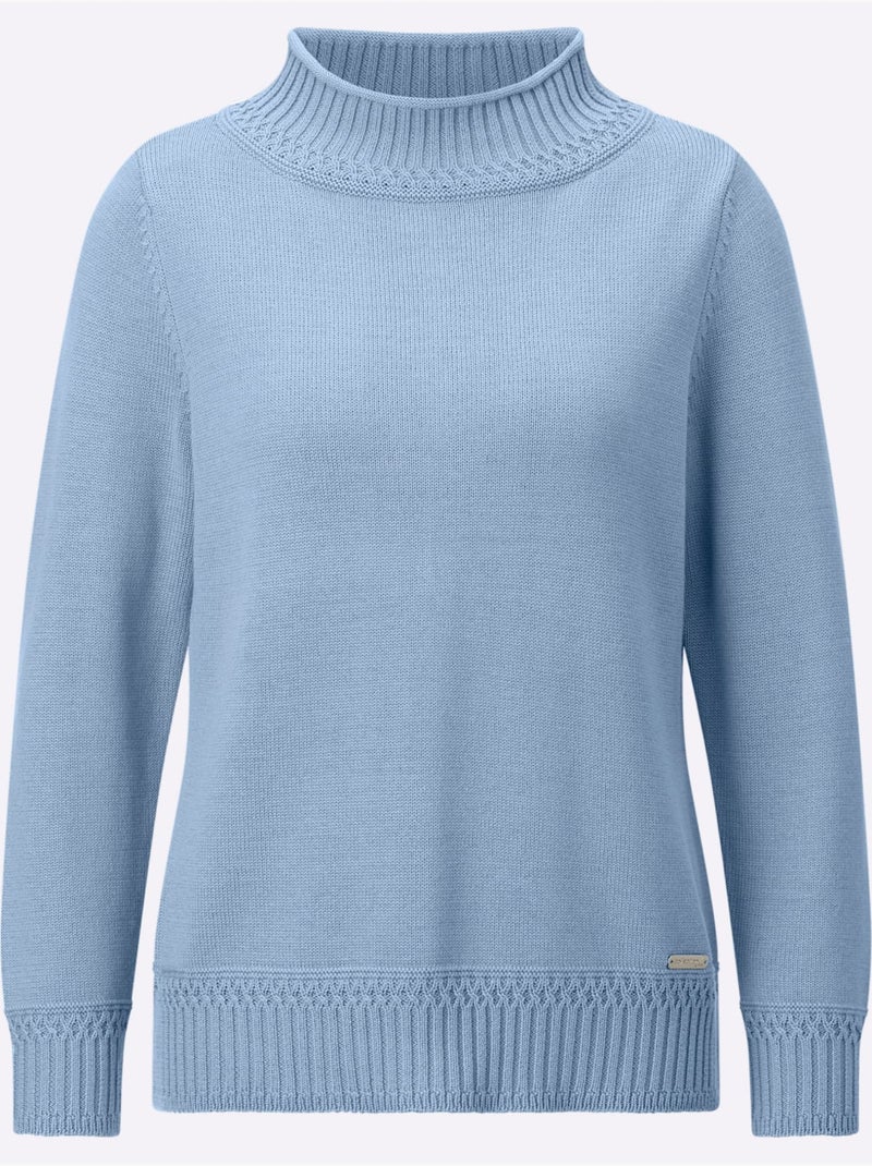 Pull à col montant 50% coton - taille standard - witt Bleu ciel - Kiabi