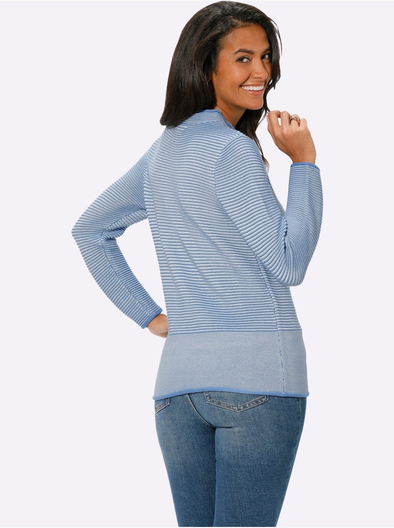 Pull à col montant 50% coton - taille standard - witt Bleu Ecru - Kiabi