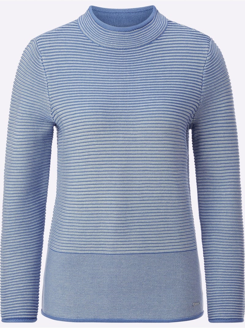 Pull à col montant 50% coton - taille standard - witt Bleu Ecru - Kiabi