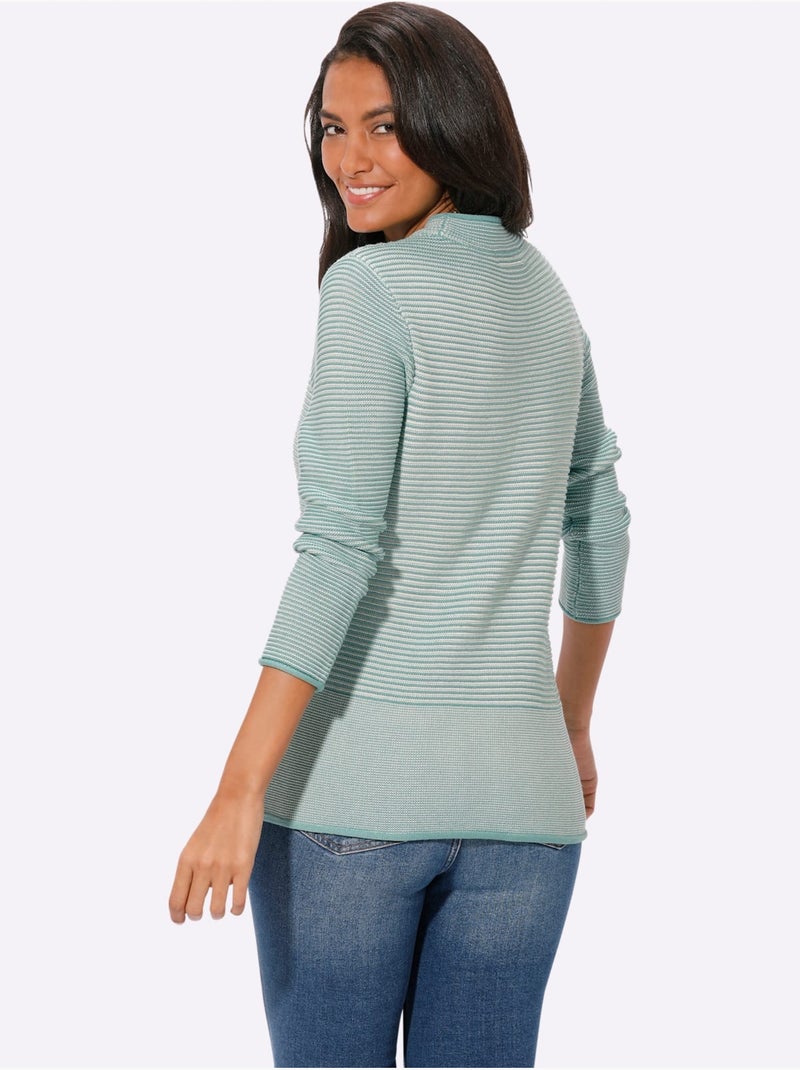 Pull à col montant 50% coton - taille standard - witt Vert sauge/Blanc cassé/Sable - Kiabi