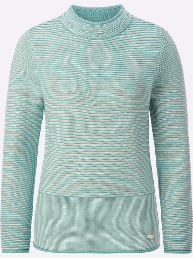 Pull à col montant 50% coton - taille standard - witt Vert sauge/Blanc cassé/Sable - Kiabi