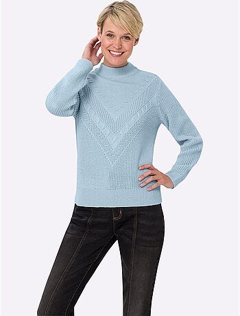 Pull à col montant à manches longues avec motif v tricoté - taille standard - moda vilona