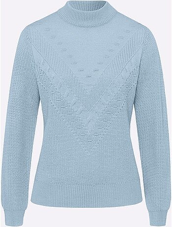 Pull à col montant à manches longues avec motif v tricoté - taille standard - moda vilona