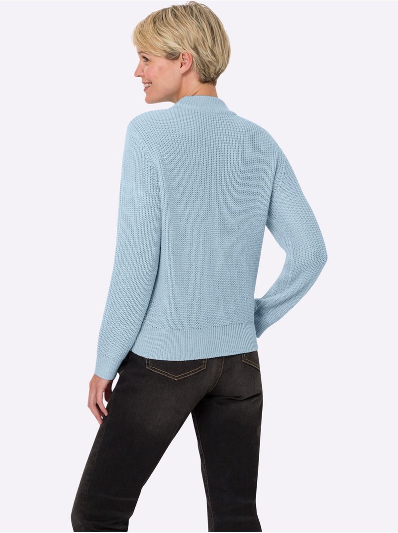 Pull à col montant à manches longues avec motif v tricoté - taille standard - moda vilona Bleu clair - Kiabi