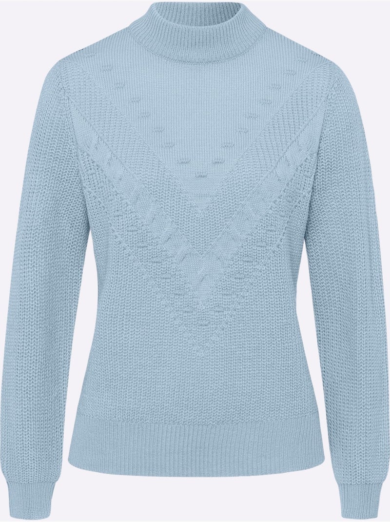 Pull à col montant à manches longues avec motif v tricoté - taille standard - moda vilona Bleu clair - Kiabi