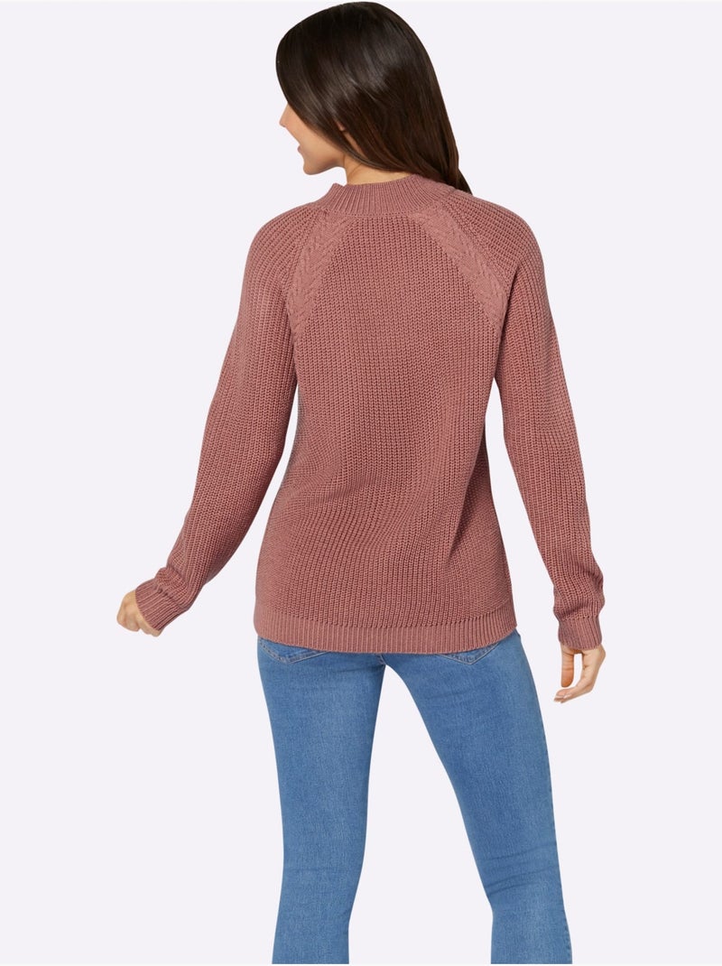 Pull à col montant à manches longues et motif torsadé - Taille standard - Moda Vilona Bois de rose - Kiabi