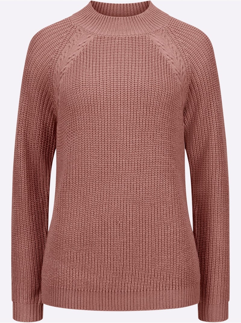 Pull à col montant à manches longues et motif torsadé - Taille standard - Moda Vilona Bois de rose - Kiabi
