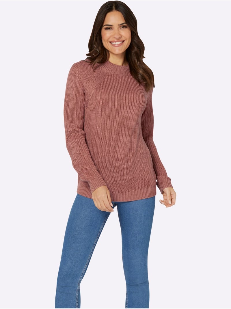 Pull à col montant à manches longues et motif torsadé - Taille standard - Moda Vilona Bois de rose - Kiabi