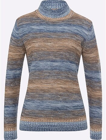 Pull à col montant à rayures chinées en mailles douces - taille standard - moda vilona