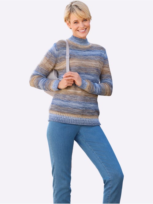 Pull à col montant à rayures chinées en mailles douces - taille standard - moda vilona - Kiabi Pull à col montant à rayures chinées en mailles douces - taille standard - moda vilona - Kiabi