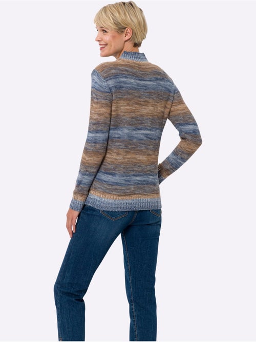 Pull à col montant à rayures chinées en mailles douces - taille standard - moda vilona - Kiabi Pull à col montant à rayures chinées en mailles douces - taille standard - moda vilona - Kiabi