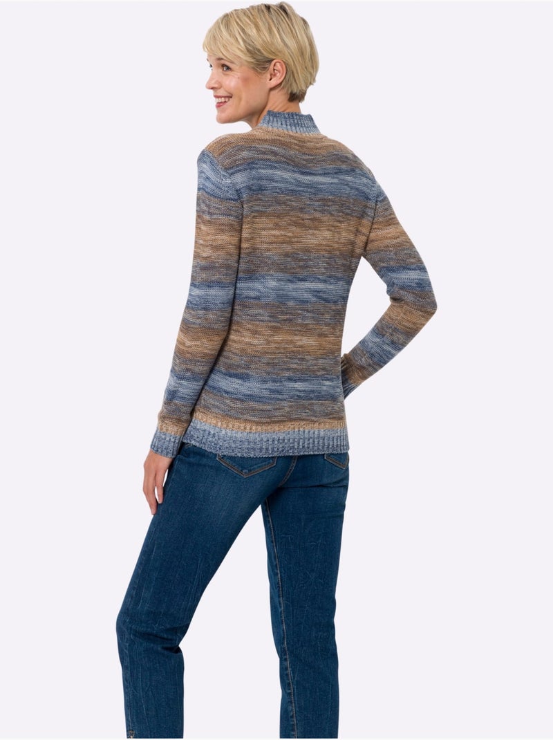 Pull à col montant à rayures chinées en mailles douces - taille standard - moda vilona Bleu Ecru Bleu - Kiabi