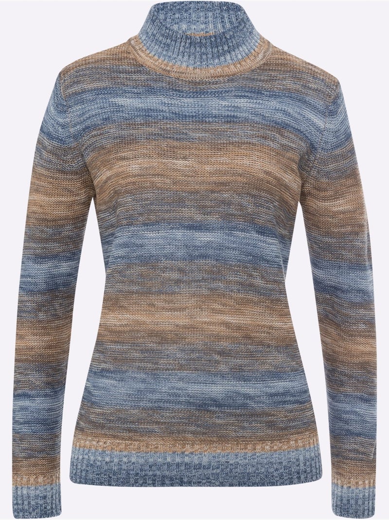 Pull à col montant à rayures chinées en mailles douces - taille standard - moda vilona Bleu Ecru Bleu - Kiabi
