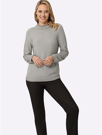 Pull col montant à rayures horizontales avec bordures roulées - taille standard - moda vilona