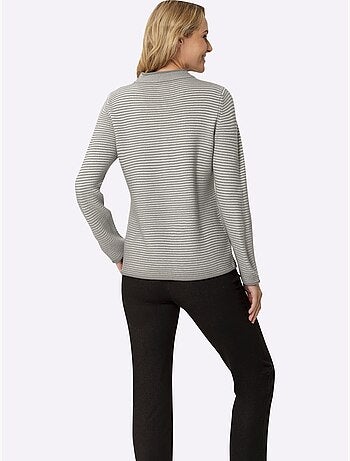 Pull col montant à rayures horizontales avec bordures roulées - taille standard - moda vilona