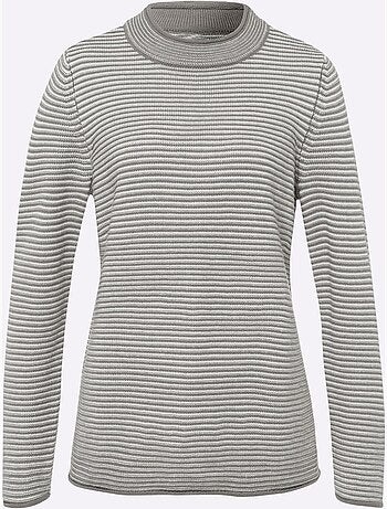 Pull col montant à rayures horizontales avec bordures roulées - taille standard - moda vilona