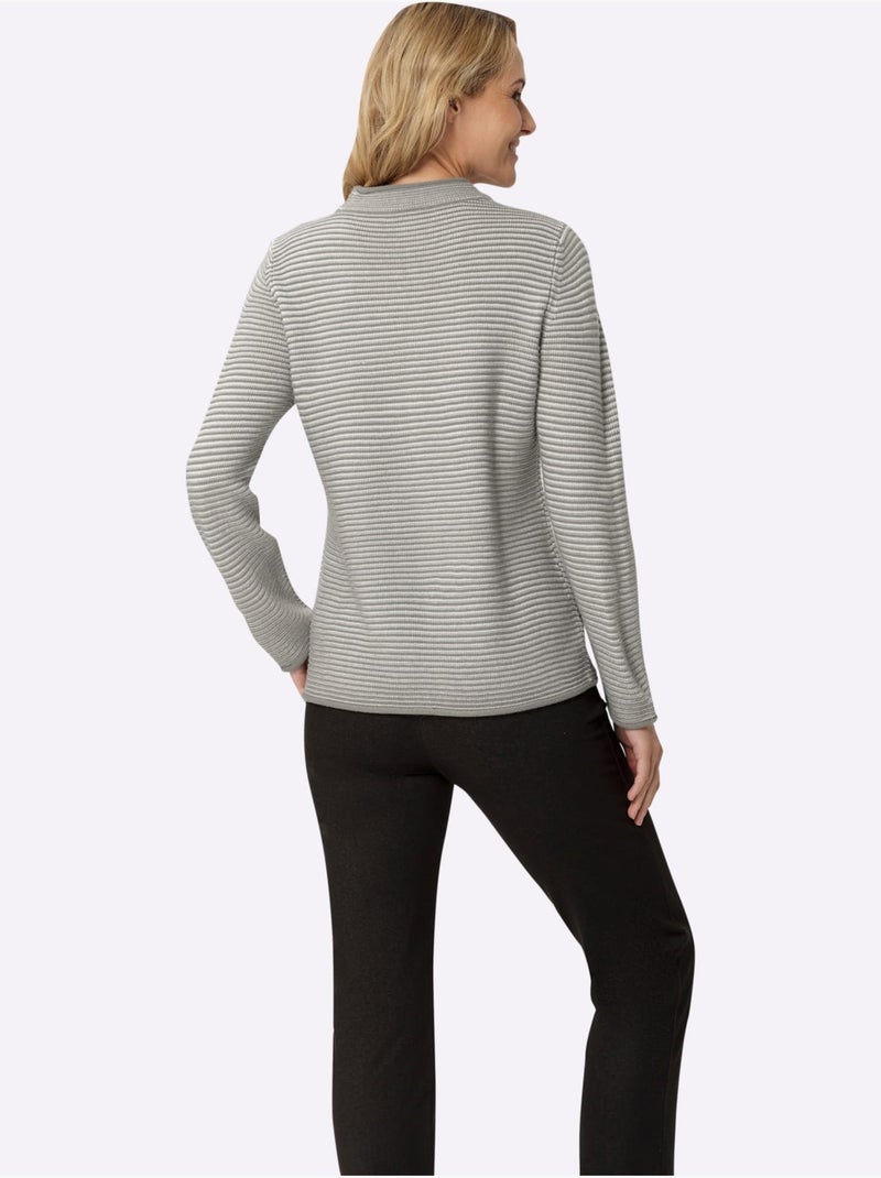 Pull à col montant à rayures horizontales et manches longues - taille standard - moda vilona Gris Ecru - Kiabi