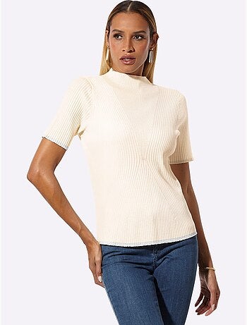 Pull à Col Montant Aspect Côtelé Mode - Taille Standard - Helline