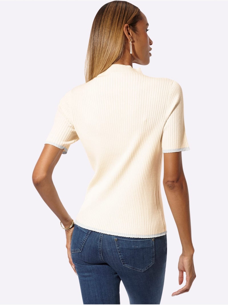 Pull à Col Montant Aspect Côtelé Mode - Taille Standard - Helline Ivoire - Kiabi