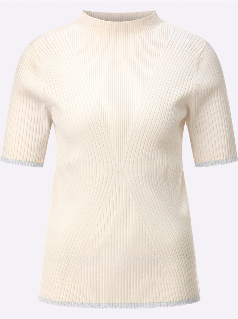 Pull à Col Montant Aspect Côtelé Mode - Taille Standard - Helline Ivoire - Kiabi
