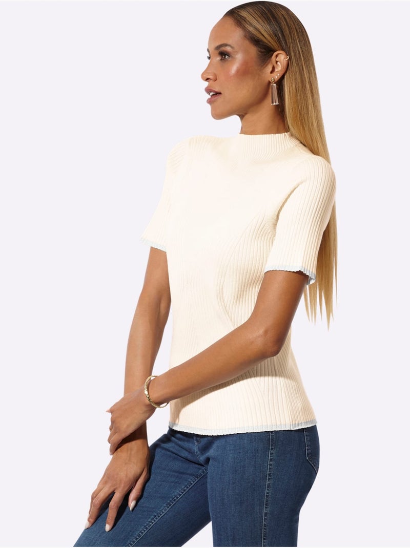 Pull à Col Montant Aspect Côtelé Mode - Taille Standard - Helline Ivoire - Kiabi