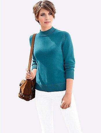 Pull femme col tortue et finitions côtelées manches et ourlet - Taille standard - Witt