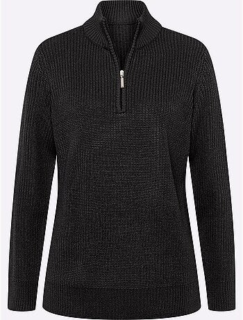 Pull décontracté à col montant avec glissière et manches longues - Taille standard - Moda Vilona