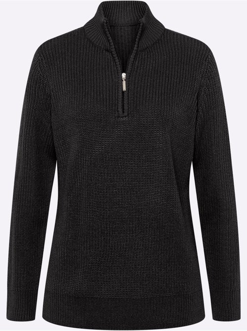 Pull à col montant avec glissière et manches longues côtelées - Taille standard - Moda Vilona - Kiabi Pull à col montant avec glissière et manches longues côtelées - Taille standard - Moda Vilona - Kiabi
