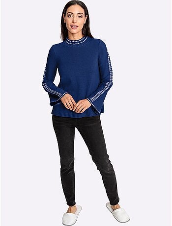 Pull à col montant avec manches longues et surpiqûres contrastées - taille standard - helline